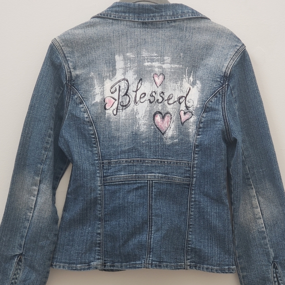 Chic Painted Jacket With Blessed,Hearts & Angel Wings